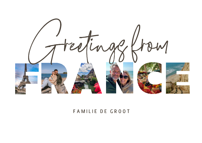 Vakantiekaarten - Vakantiekaart greetings from France fotocollage