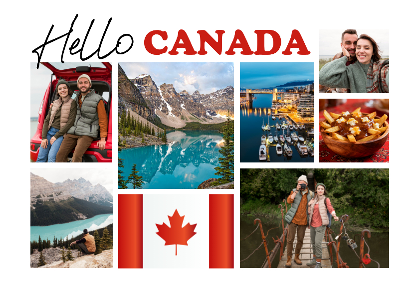 Vakantiekaarten - Vakantiekaart hello canada fotocollage maple leaf vlag