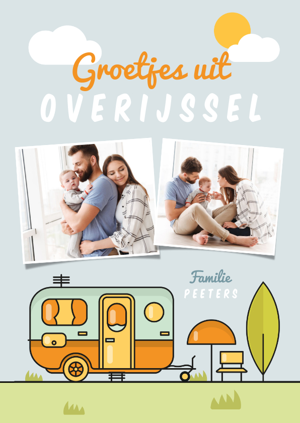 Vakantiekaarten - Vakantiekaart kamperen camper caravan illustratie foto's