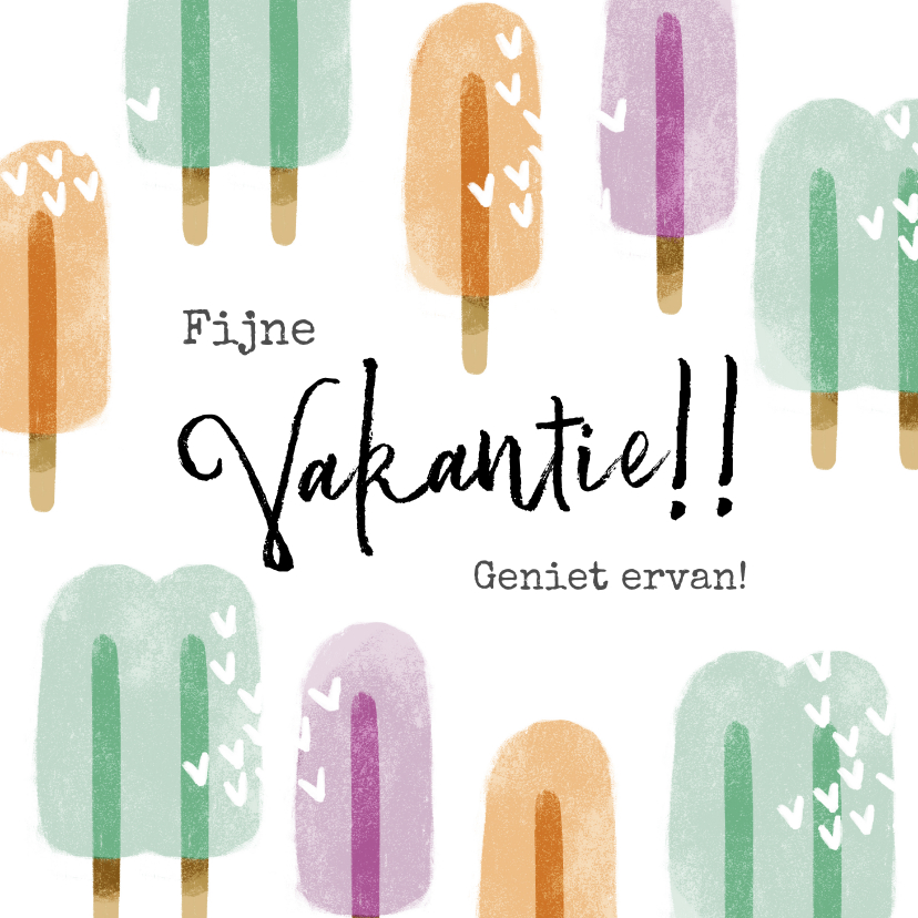 Vakantiekaart kleurrijke waterijsjes en kleine hartjes - Vakantiekaarten Vakantiekaarten - Vakantiekaart kleurrijke waterijsjes en kleine hartjes