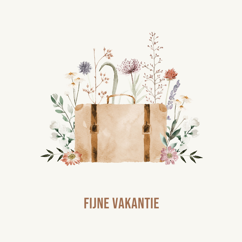 Vakantiekaart koffer met bloemen - Vakantiekaarten Vakantiekaarten - Vakantiekaart koffer met bloemen