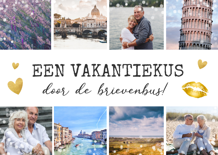 Vakantiekaarten - Vakantiekaart kus door de brievenbus - fotocollage 8 foto's