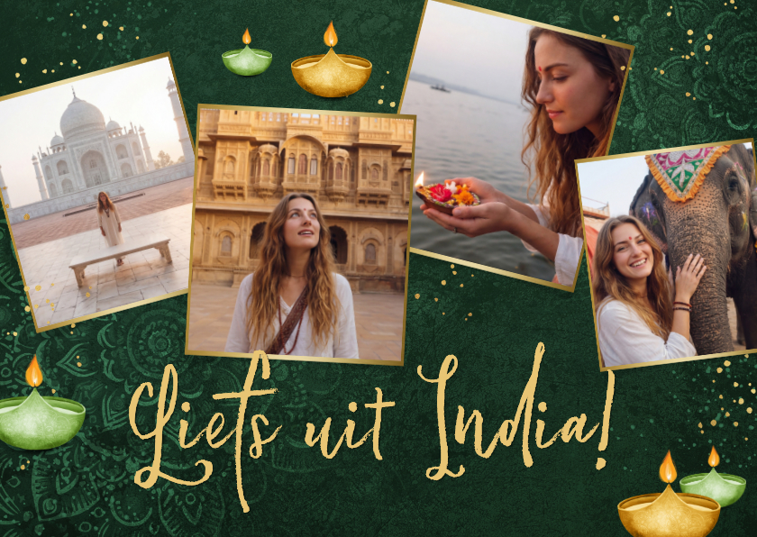 Vakantiekaarten - Vakantiekaart liefs uit India fotocollage lichtjes