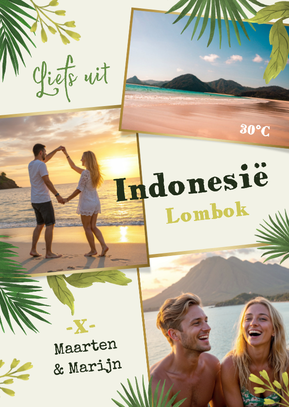 Vakantiekaarten - Vakantiekaart liefs uit Indonesië lombok foto's palmbladeren