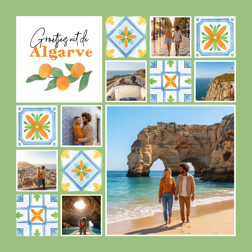 Vakantiekaarten - Vakantiekaart mediterraans tegeltjes sinaasappels fotokaart