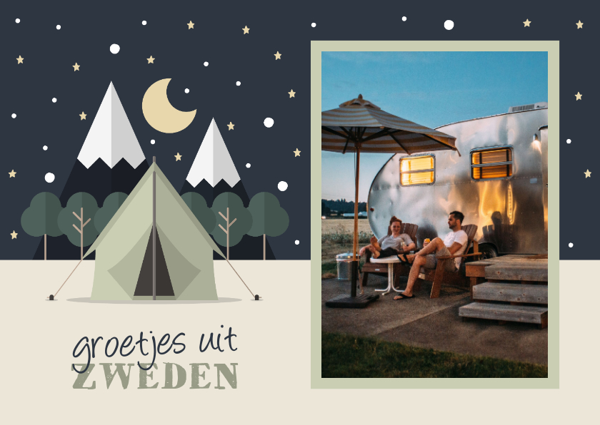 Vakantiekaarten - Vakantiekaart met foto en tent met sterrenhemel