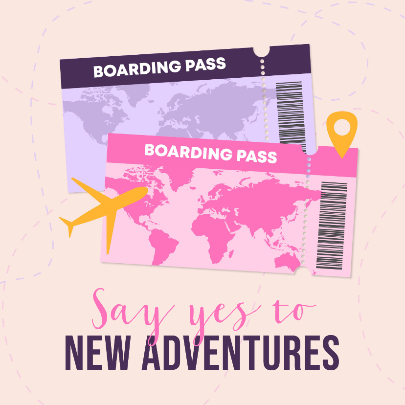 Vakantiekaart say yes to new adventures vliegtuig wereldreis - Vakantiekaarten Vakantiekaarten - Vakantiekaart say yes to new adventures vliegtuig wereldreis