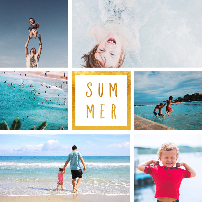 Vakantiekaarten - Vakantiekaart 'Summer' met 6 foto's vierkant