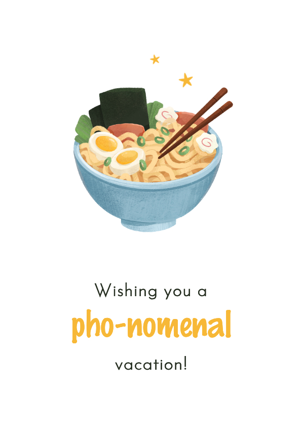 Vakantiekaart veel plezier Azië pho noodles grappig - Vakantiekaarten Vakantiekaarten - Vakantiekaart veel plezier Azië pho noodles grappig