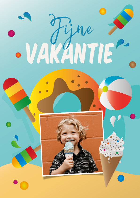 Vakantiekaarten - Vakantiekaart veel plezier fijne vakantie zwemmen ijsjes 