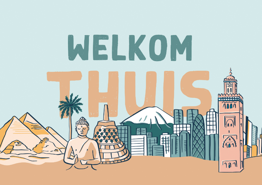 Vakantiekaarten - Vakantiekaart welkom thuis skyline wereld