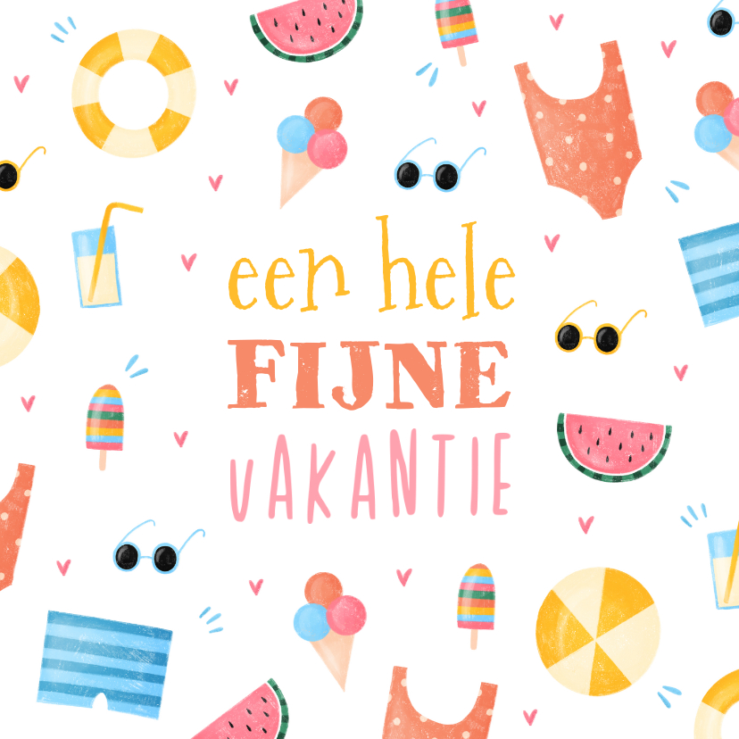 Vakantiekaarten - Vakantiekaart zomers met fijne vakantie zonnebril en ijsjes