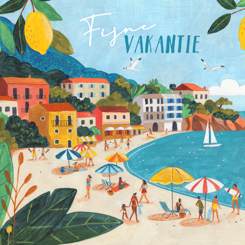 Vakantiekaarten - Vakantiekaart zonnige kust met strand en mediterrane sfeer