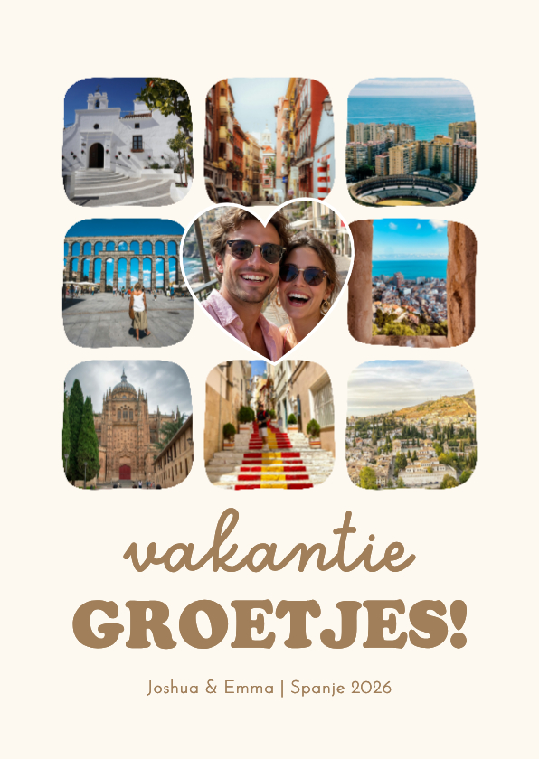 Vakantiekaarten - Vakantiekaartje fotocollage met hartje vakantiegroetjes