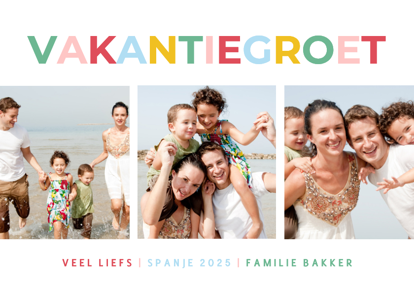 Vrolijke gekleurde vakantie ansichtkaart met foto's - Vakantiekaarten Vakantiekaarten - Vrolijke gekleurde vakantie ansichtkaart met foto's