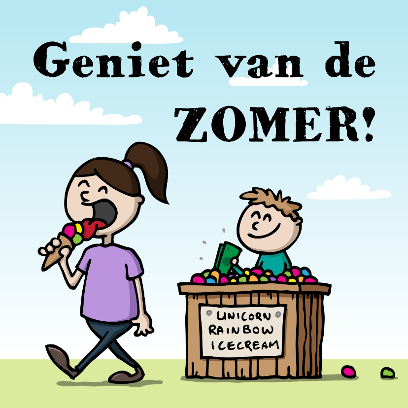 Wenskaart geniet van de zomer - eenhoorn ijsje - Vakantiekaarten Vakantiekaarten - Wenskaart geniet van de zomer - eenhoorn ijsje