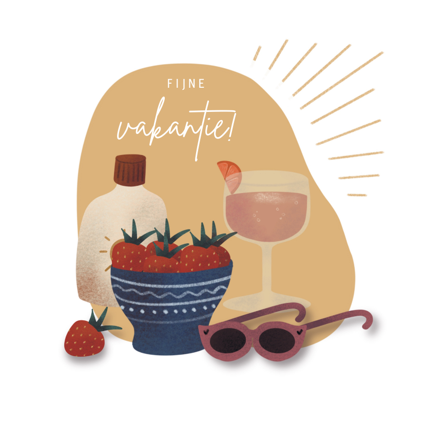 Vakantiekaarten - Zonnige vakantiekaart met zonnebril en aardbeien