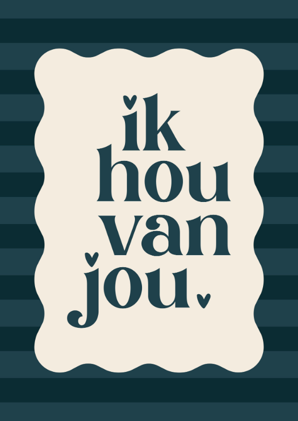 Valentijnskaarten - Gestreept valentijnskaartje ik hou van jou hartjes blauw