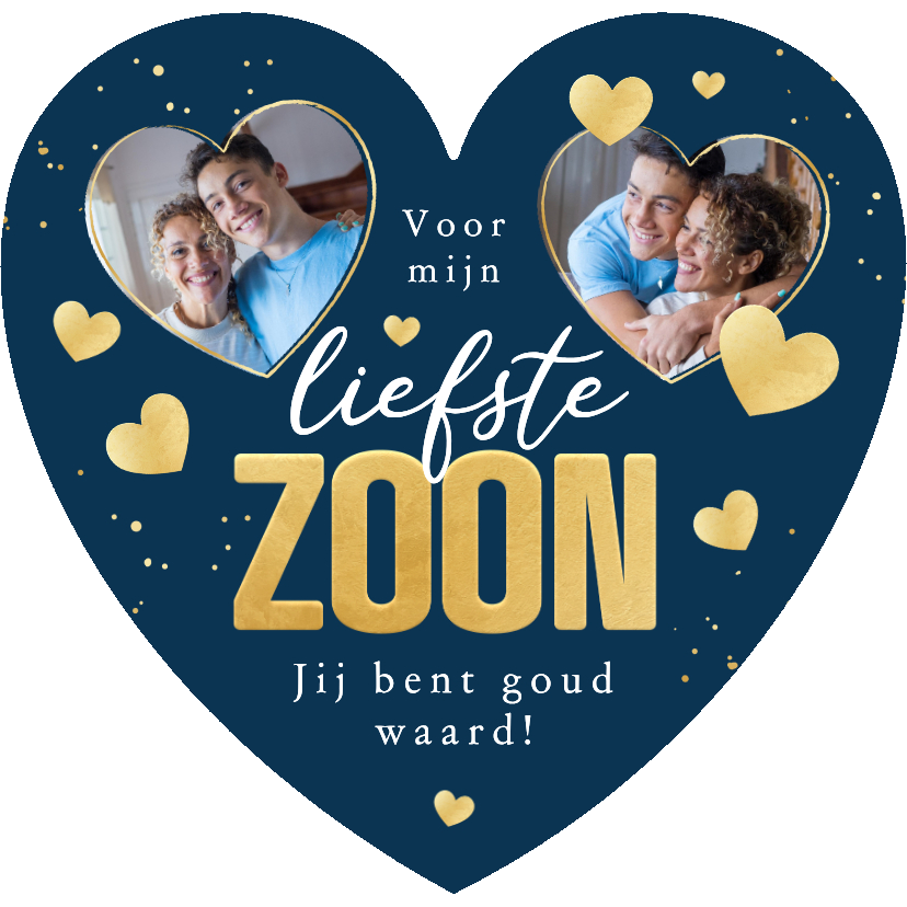 Valentijnskaarten - Hartvormige valentijnskaart goud hartjes liefste zoon foto's