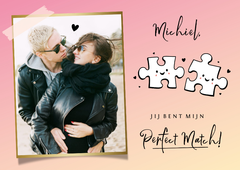 Hippe valentijnskaart met eigen foto en puzzelstukjes - Valentijnskaarten Valentijnskaarten - Hippe valentijnskaart met eigen foto en puzzelstukjes
