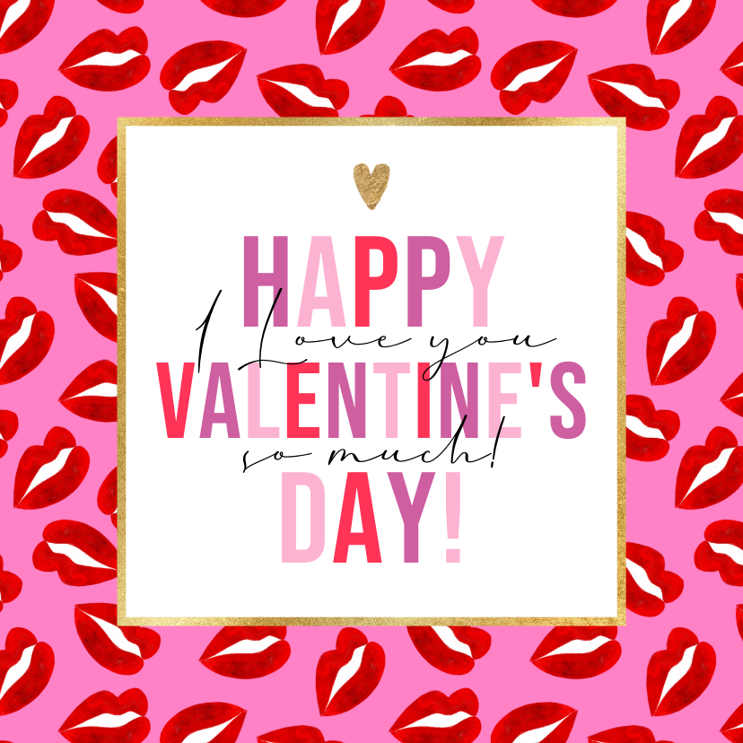 Valentijnskaarten - Kleurrijke valentijnskaart sexy lippen watercolor hart goud