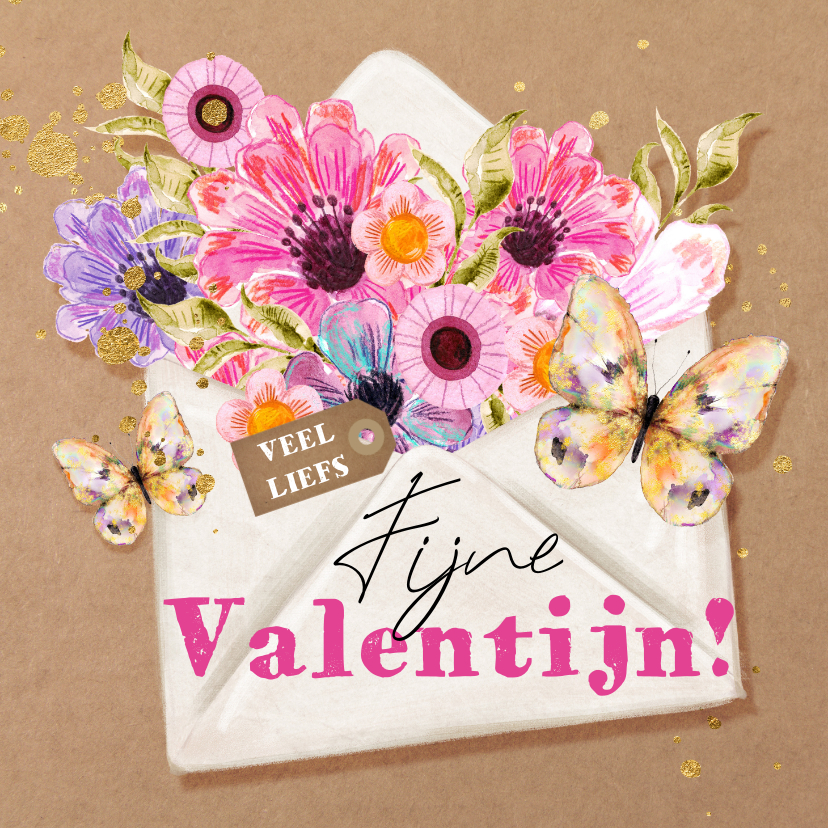 Kleurrijke Valentijnskaart veel liefs bloemen vlinders - Valentijnskaarten Valentijnskaarten - Kleurrijke Valentijnskaart veel liefs bloemen vlinders