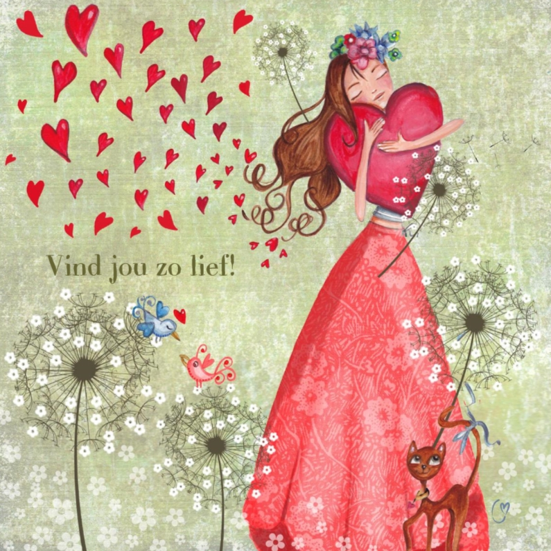 Valentijnskaarten - Lief meisje rode hartjes 