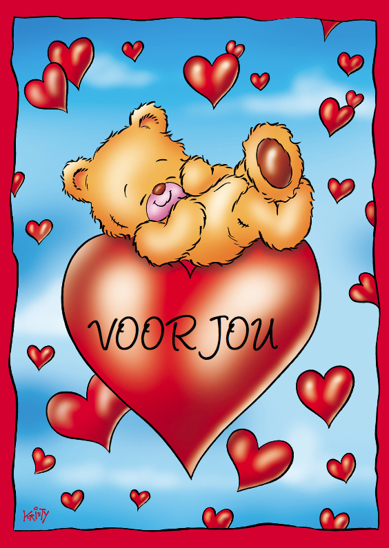 Liefde beertje ligt op hart - Valentijnskaarten Valentijnskaarten - Liefde beertje ligt op hart