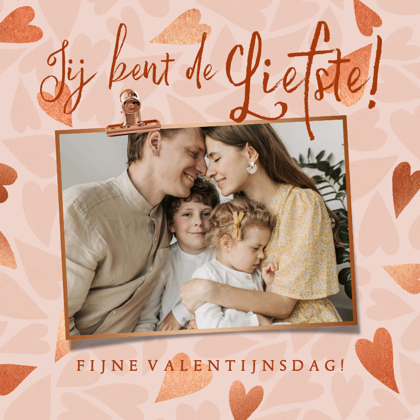 Valentijnskaarten - Liefdevolle valentijnskaart hartjes brons foto liefste