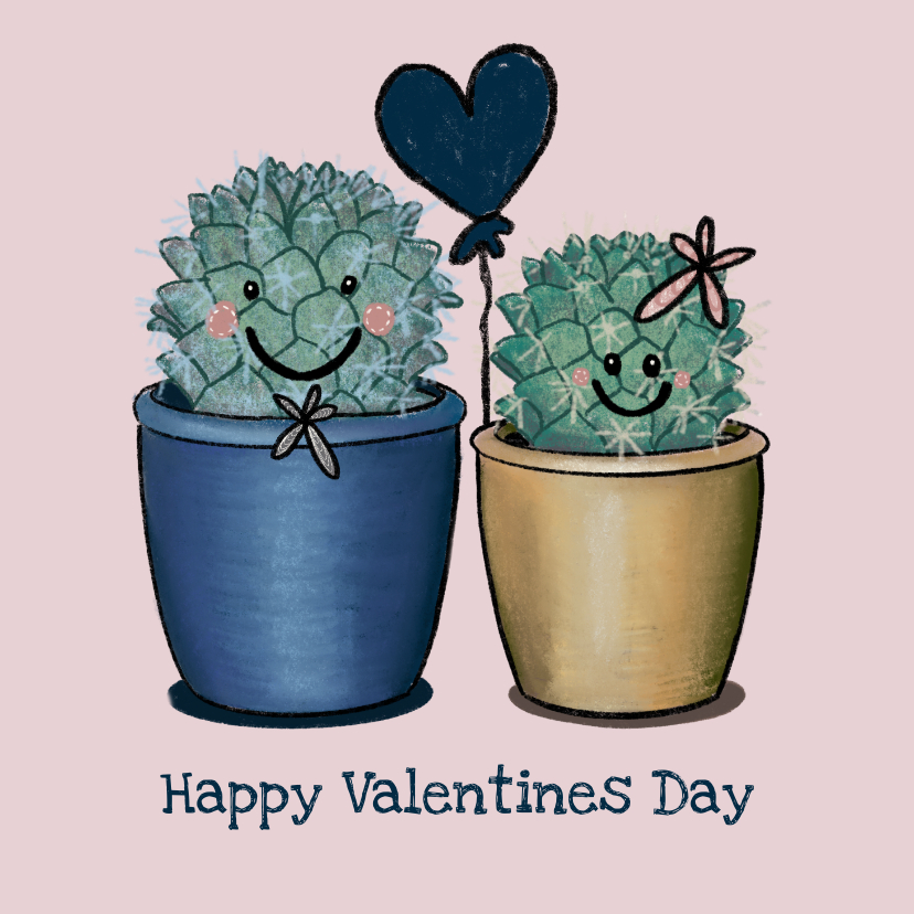 Valentijnskaarten - Liefdevolle valentijnskaart met illustratie van cactussen