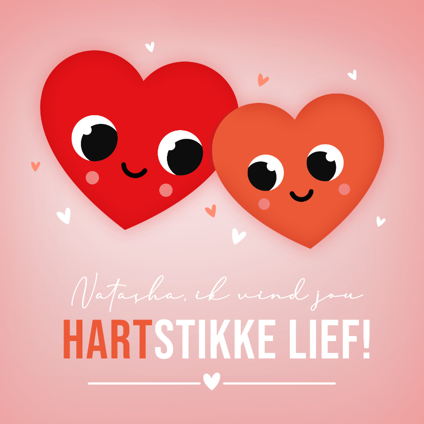 Valentijnskaarten - Lieve valentijnskaart met 2 getekende hartjes met ogen
