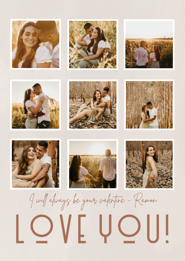 Valentijnskaarten - Lieve valentijnskaart met fotocollage in beige tinten 