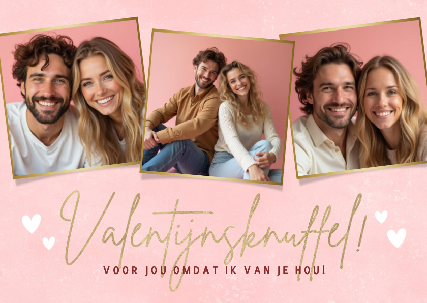 Valentijnskaarten - Lieve Valentijnskaart met foto's Valentijnsknuffel & hartjes