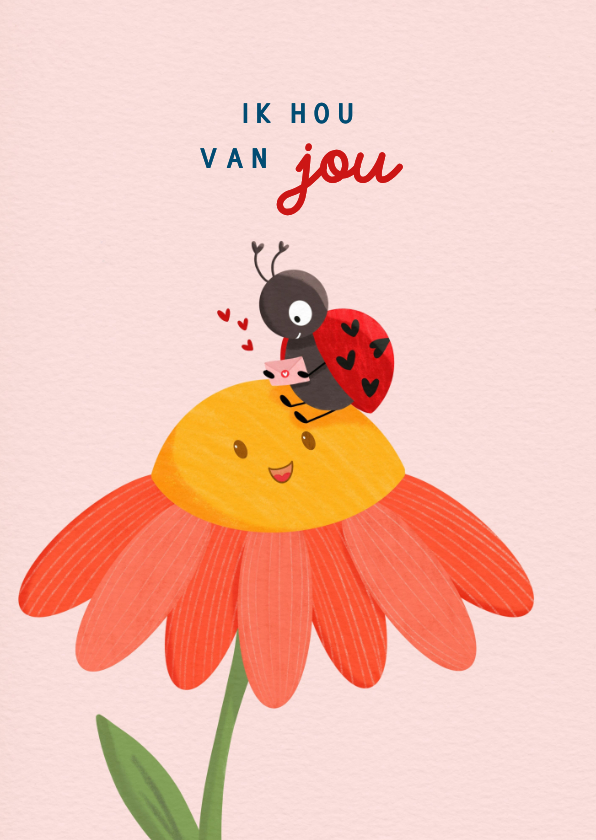 Valentijnskaarten - Lieve valentijnskaart met lieveheersbeestje en bloem