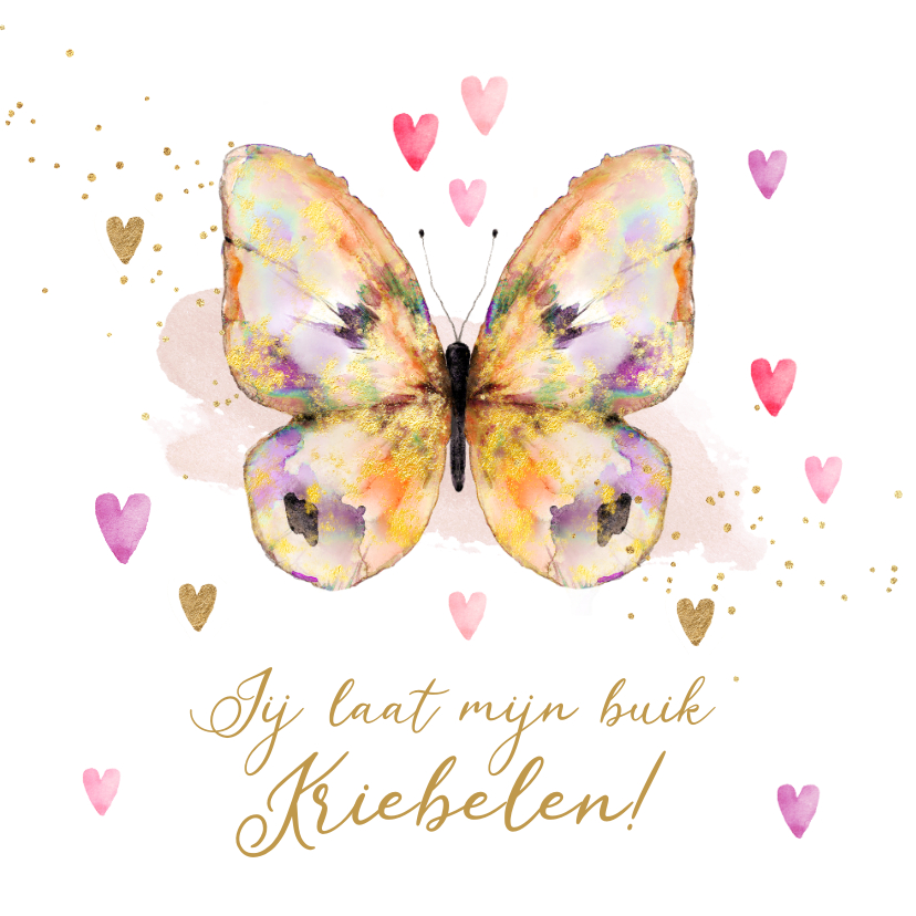 Lieve valentijnskaart vlinders in de buik watercolor hartjes - Valentijnskaarten Valentijnskaarten - Lieve valentijnskaart vlinders in de buik watercolor hartjes