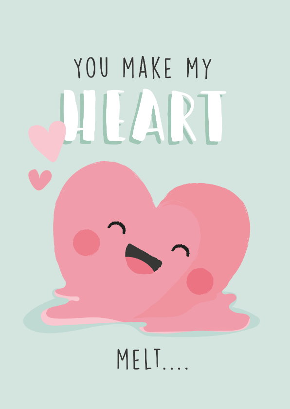 Valentijnskaarten - Mintgroene valentijnskaart met smeltend hartje 