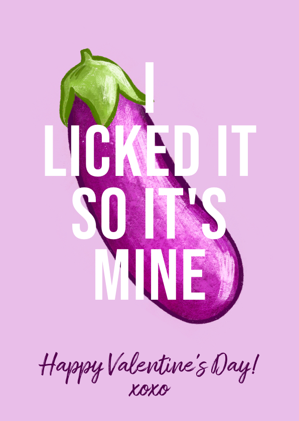 Valentijnskaarten - Ondeugende valentijnskaart 'I licked it' aubergine emoji