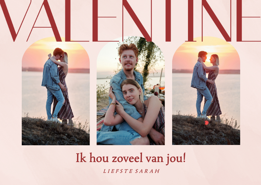 Valentijnskaarten - Stijlvolle fotocollage kaart voor valentijn in roze