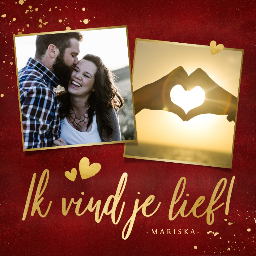 Stijlvolle valentijnskaart met 2 eigen foto's en goud - Valentijnskaarten Valentijnskaarten - Stijlvolle valentijnskaart met 2 eigen foto's en goud