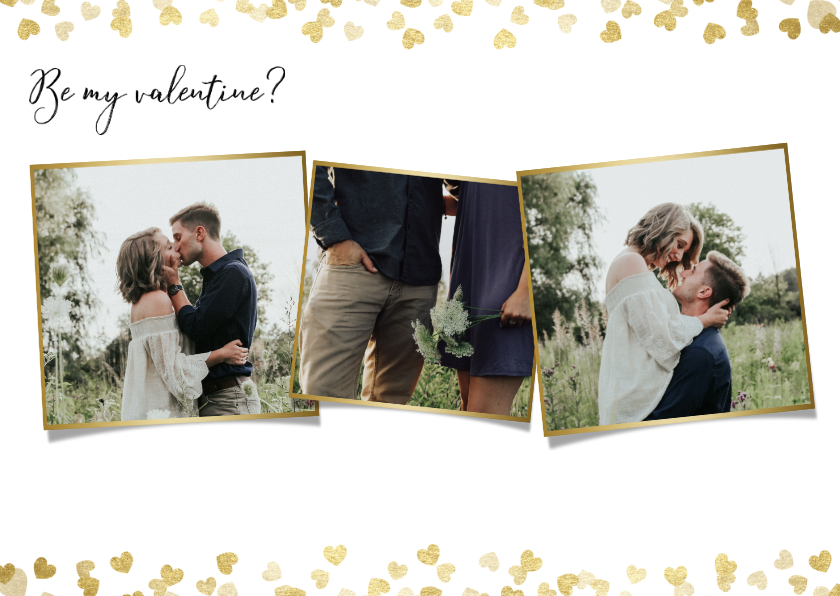 Stijlvolle valentijnskaart met foto's en gouden hartjes - Valentijnskaarten Valentijnskaarten - Stijlvolle valentijnskaart met foto's en gouden hartjes