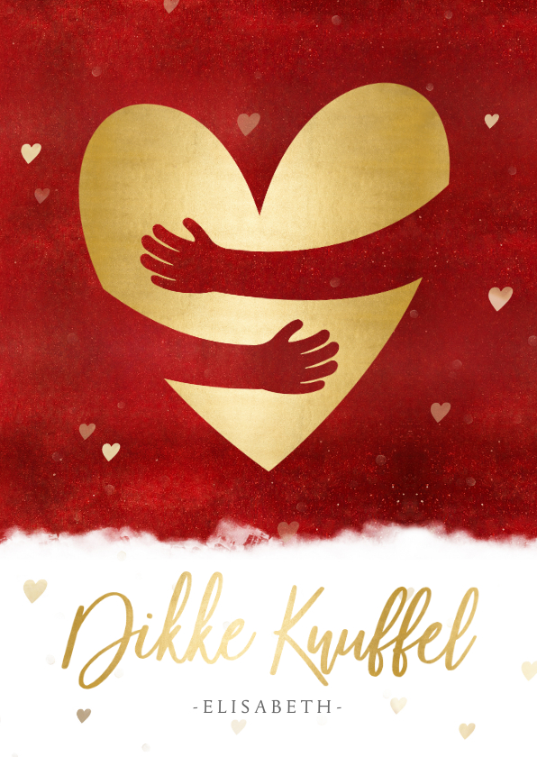 Valentijnskaarten - Stijlvolle valentijnskaart met gouden hart en knuffel