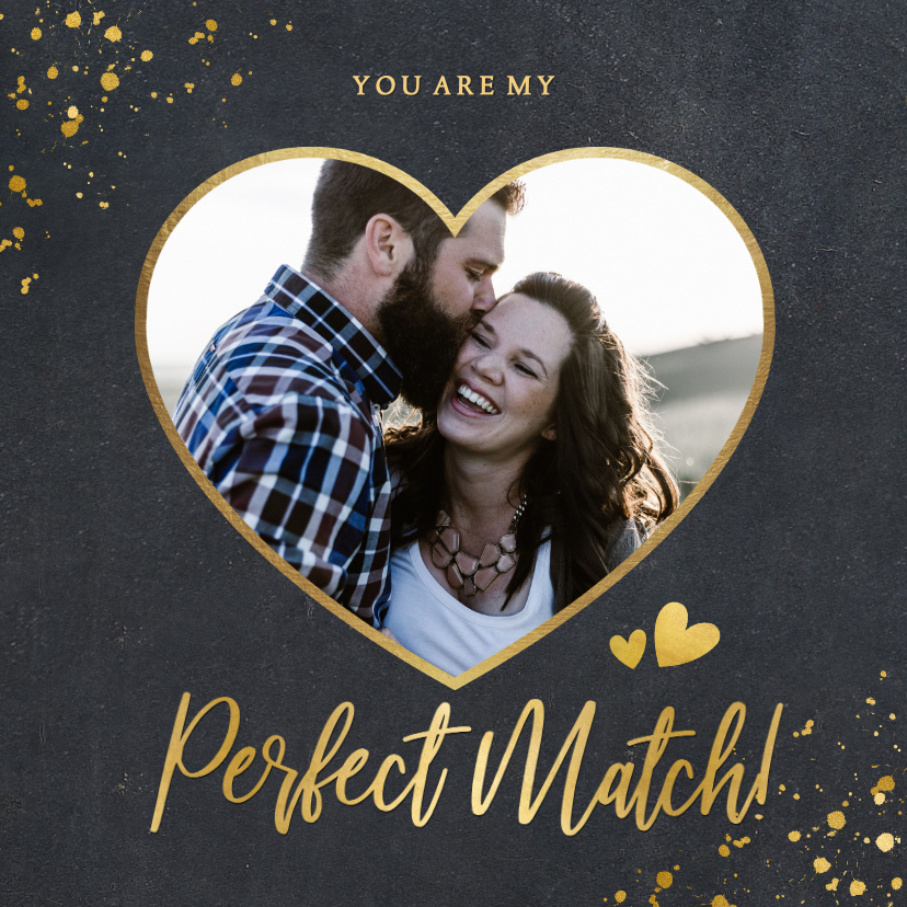 Stijlvolle zwarte valentijnskaart met gouden hart en foto - Valentijnskaarten Valentijnskaarten - Stijlvolle zwarte valentijnskaart met gouden hart en foto