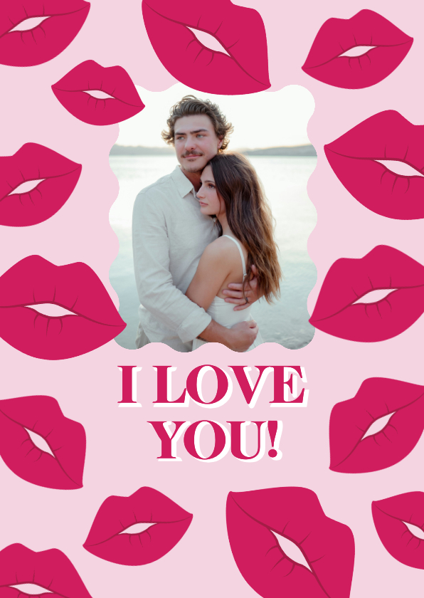 Trendy roze valentijnskaartje met foto en kusjes - Valentijnskaarten Valentijnskaarten - Trendy roze valentijnskaartje met foto en kusjes