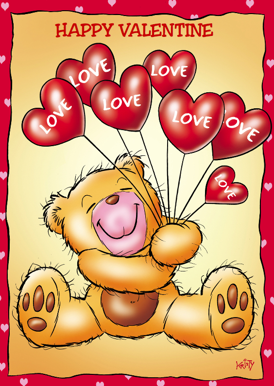 valentijn 7 beertje met hartjesballonnen - Valentijnskaarten Valentijnskaarten - valentijn 7 beertje met hartjesballonnen