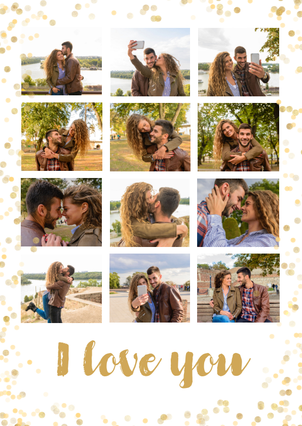 Valentijnskaarten - Valentijn collage 12 foto's met confetti