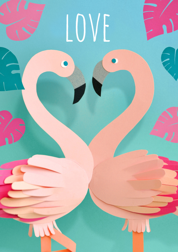Valentijnskaarten - Valentijn flamingo's love