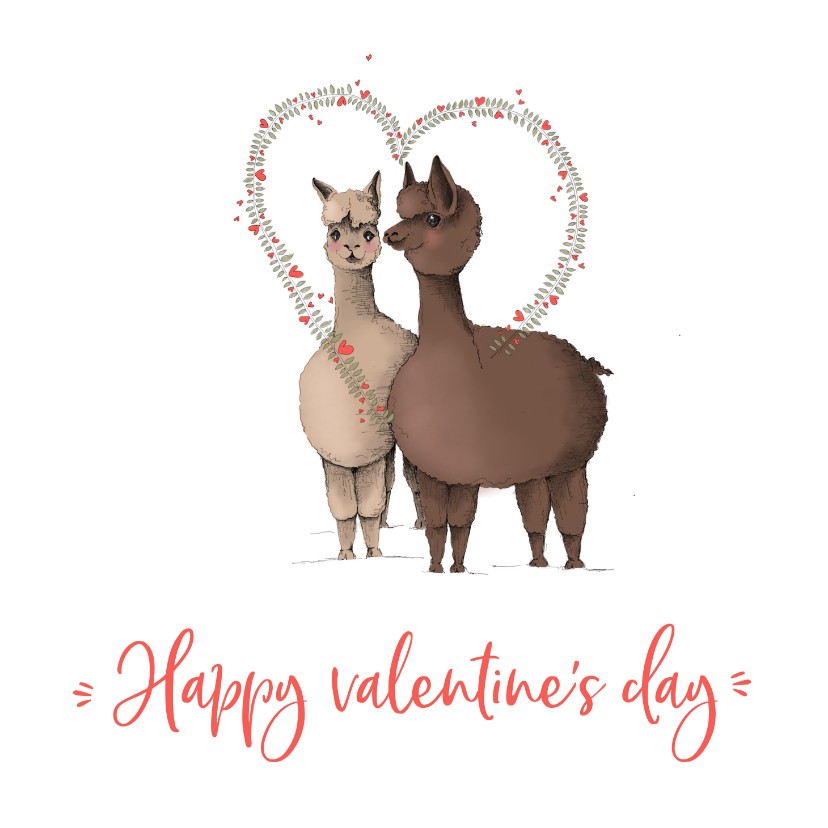 Valentijnskaarten - Valentijn - twee lama's happy valentine