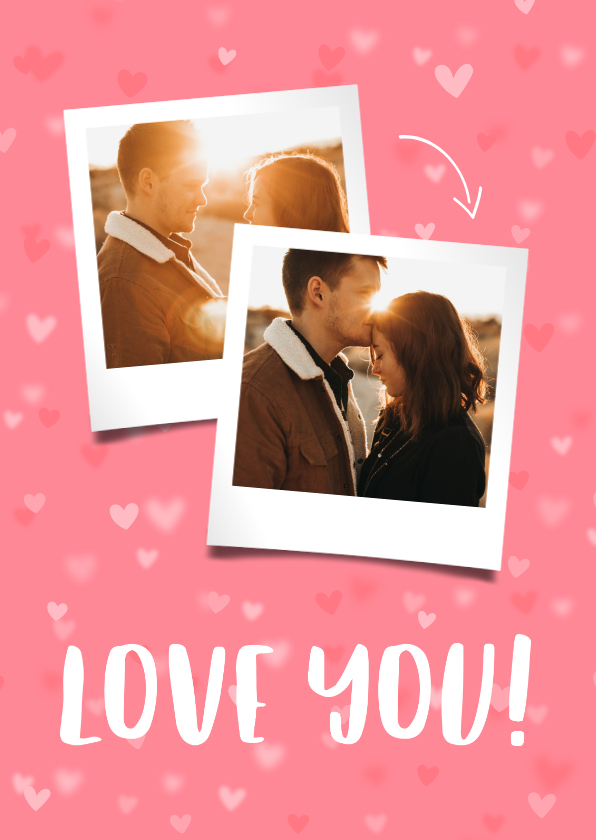 Valentijnskaart 2 foto's hartjes achtergrond - Valentijnskaarten Valentijnskaarten - Valentijnskaart 2 foto's hartjes achtergrond