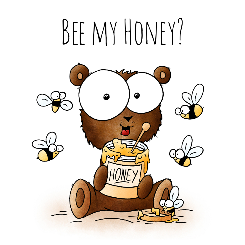 Valentijnskaart beertje - Bee my Honey? - Valentijnskaarten Valentijnskaarten - Valentijnskaart beertje - Bee my Honey?