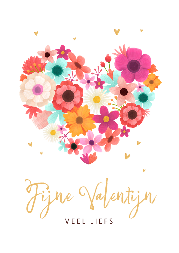 Valentijnskaarten - Valentijnskaart bloemen hartjes liefde liefs